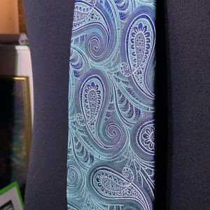Mens stormy gray blue paisley satin necktie 100% silk